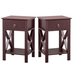 Brown P2 Grade Density Board Spray Paint, Side Cross Type, One Drawer Bedside Cabinet 2pcs