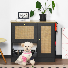 Feeding Station With 2 Lockers, Pet Feeding Station With 2 Elevated Dog Bowls, Side Hooks, Anti-tipping Kit, Hidden Pet Feeding Station For Feeding An