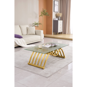 47 Rectangle Modern Stainless Steel Coffee Table, Water Ripple Tempered Glass Coffee Table, Center Table, For Living Room Home Office, Easy Assembly,