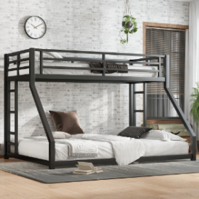 Metal Twin XL Over Queen Bunk Bed For Teens And Adults,Noise Reduced No Box Spring Needed, Black