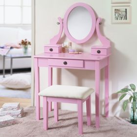 Makeup Vanity And Stool Set, Pink