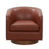 Tessa Caramel Top Grain Leather Wood Base Swivel Chair