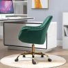 360������ Green Velvet Swivel Chair With High Back, Adjustable Working Chair With Golden Color Base
