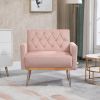 COOLMORE Velvet Armchair Single Sofa Modern Tufted Upholstered Side Reading Chairs with Arm and Gold Metal Leg for Living Room Bedroom (Pink)