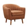 Mid-Century Modern Accent Chair 1pc Rust-hued Chenille Fabric Upholstered Channel Stitched Back Brown Legs Solid Wood Furniture