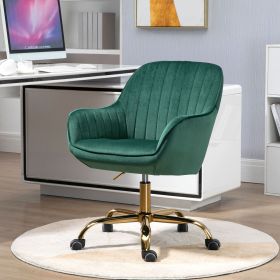 360������ Green Velvet Swivel Chair With High Back, Adjustable Working Chair With Golden Color Base
