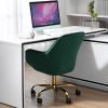 360������ Green Velvet Swivel Chair With High Back, Adjustable Working Chair With Golden Color Base