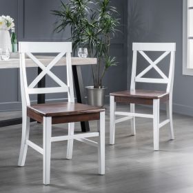 Roshan Farmhouse Acacia Wood Dining Chairs, White   Walnut 21D X 17.75W X 35.5H Inch  Two Pieces