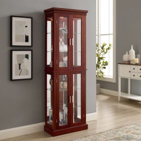 Lighted Curio Display Cabinet With Adjustable Shelves & Mirrored Back Panel