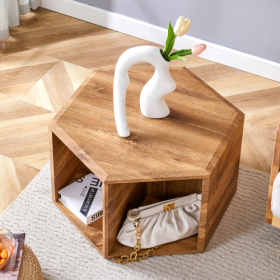 Hexagonal MDF Coffee Table, Characteristic Pattern Stickers, Multi-hole Design To Give More Storage Space, Simple And Convenient Design Makes It Suita (Option: Wood)