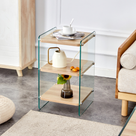 Three Layer Bedside Cabinet.The Board Is Made Of MDF With Wooden Stickers, With Transparent Tempered Glass On Both Side.The Design Is Simple And Elega (Option: Wood)