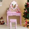 FCH Kids Vanity Set with Mirror and Lights and Stool, 5 Storage Drawers