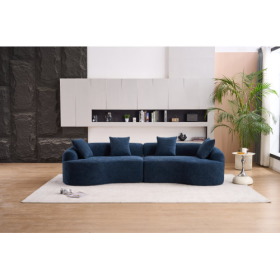 LY-025 COMPRESSION SOFA4 Seater Blue Sofa With Wood Grain Chenille Fabric, 30D ,60 Hardness Full Sponge,4 Pillows For Living Room, Home Furniture Slee (Option: Antique Blue)